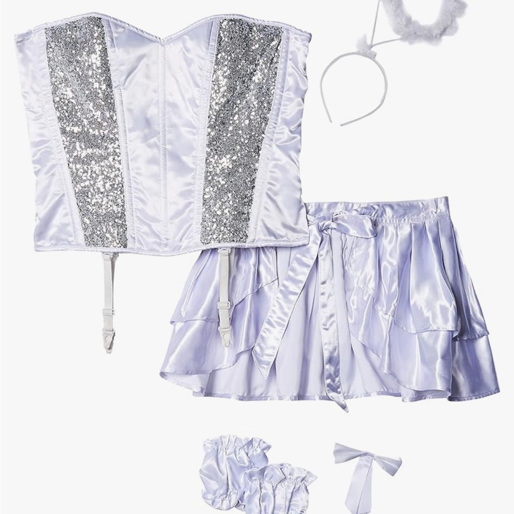 Daisy Corsets Top Shelf 3X Silver/White Sequin Corset and Skirt Angel Costume